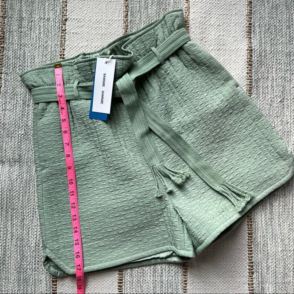 Samsoe Samsoe Ember Vineyard Green Textured Tie Paperbag Waist Shorts Size Small - Picture 5 of 14